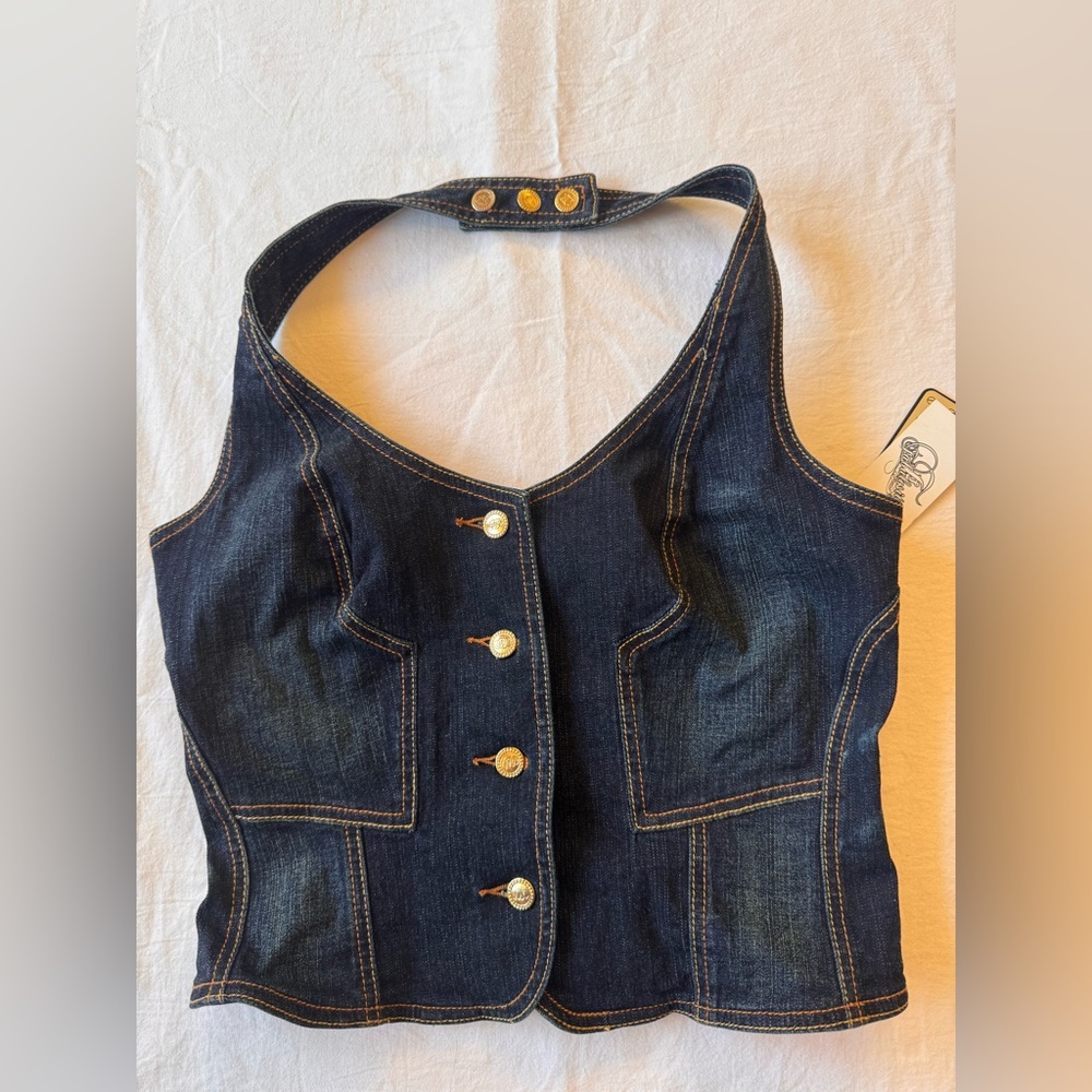 NWT Vintage Y2K Denim Halter Top Size L